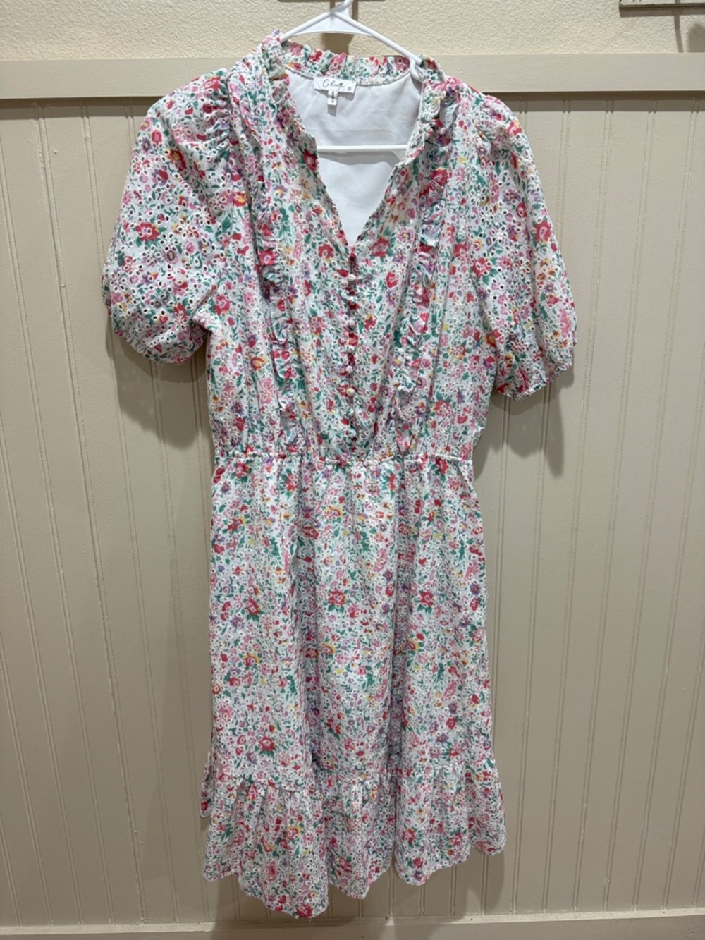 Charming Floral Ruffle Midi Dress - Pink & Green Floral